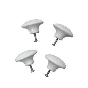 Vintage Set Of 4 White Porcelain Oval Drawer Knobs Cabinet Pulls 1-3/4" W